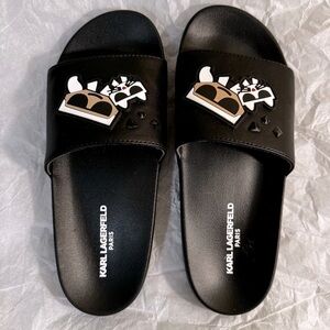 Karl Lagerfeld Black Cartoon Slide Sandals Women’s sz 8